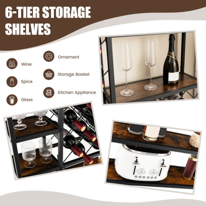17 Stories Industrial Wine Rack Multi Purpose Freestanding Bakers Rack With Glass Holder Wayfair Canada